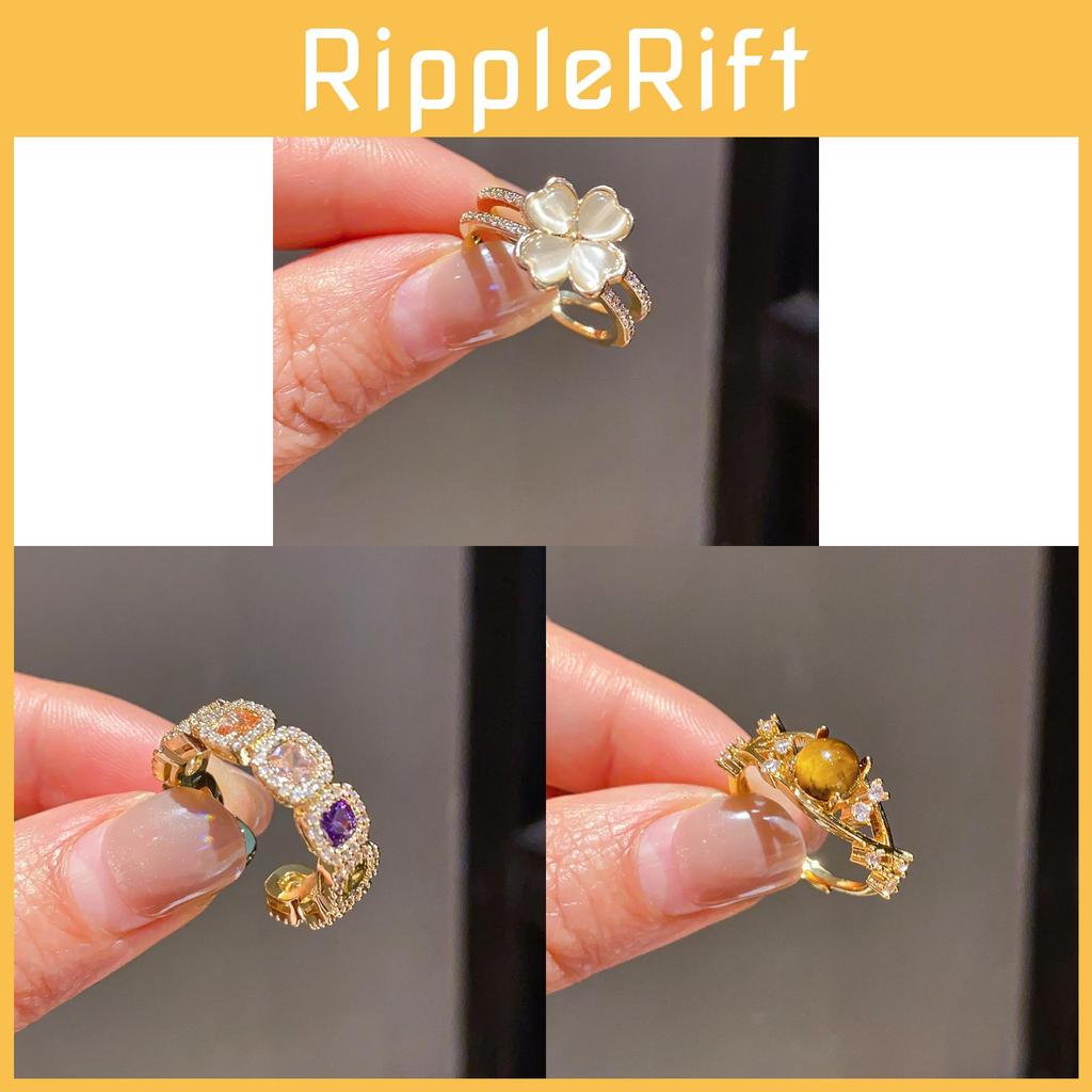 Minimalist Gold Finish Zircon Square Round Open Ring For Women Trendy Hand Accessories