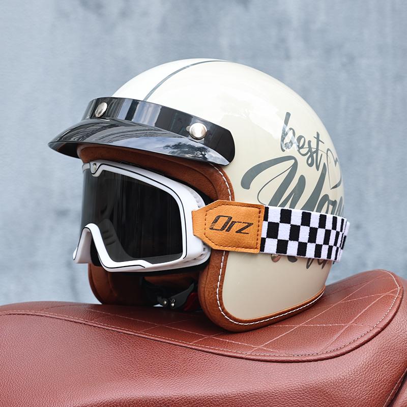 Orz-058C Retro Motorcycle Helmet, Men's and Women's Motorcycle Safety Helmet, Electric Car Four Seasons 3/4 Half Helmet