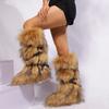 Winter Fur New Design Onepiece Raccoon FurFemale Snow Boots Fur Shoes OutdoorMid Leg Boots Y2k Cool Pink Girl