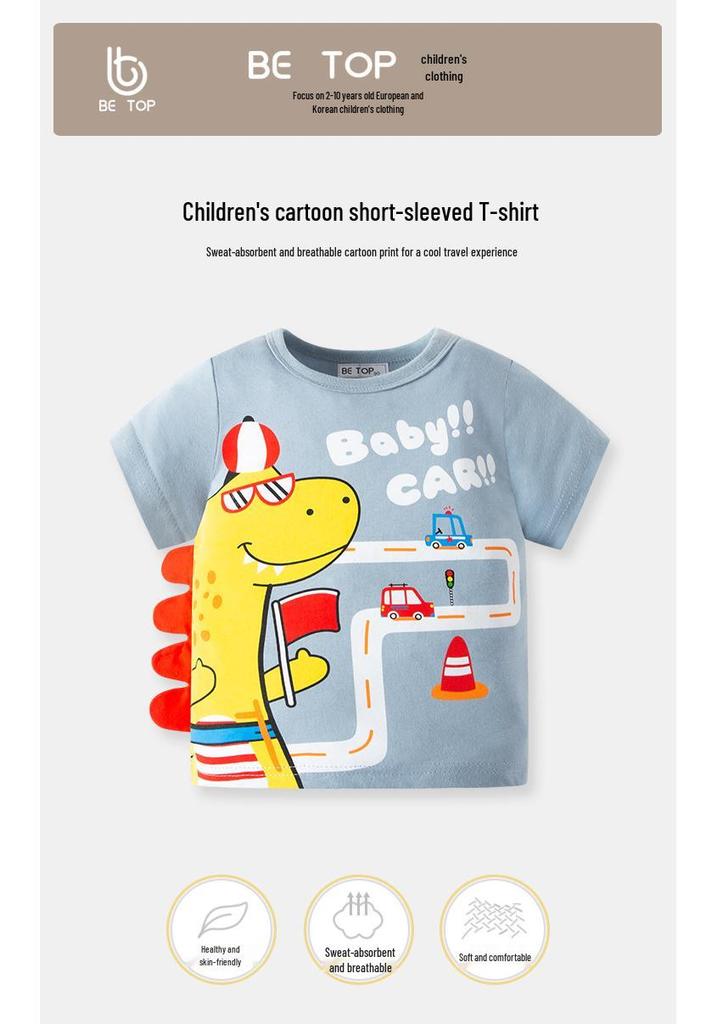 2026 Kids' 3D Dinosaur Short Sleeve Cotton T-Shirt for Boys – Summer Collection
