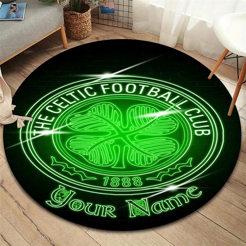Celtic FC Wappen Benutzerdefinierter Name Runder Teppich Teppich für Wohnzimmer Schlafzimmer Sofa Spielzimmer Dekor Rutschfeste Bodenmatte