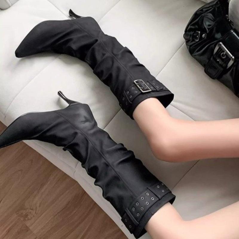 Fashion 2025 Winter European and American Pointed-toed Mid-barrel Boots Look Thin, Fashion Temperament Versatile Women's Boots