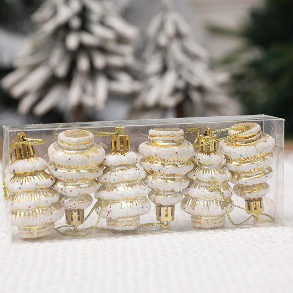 6pcs/box Painted Painted Cedar Christmas Tree Ornament Christmas Tree Shape Pendant  Holiday Party