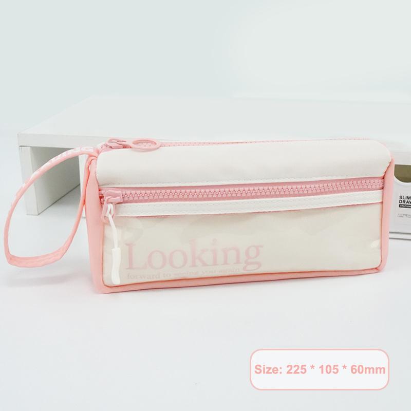 

Simple Transparent Pencil Case Cute Stationery Bag Large Capacity Storage Bag Multifunctional Pencil Case School Supplies розовый