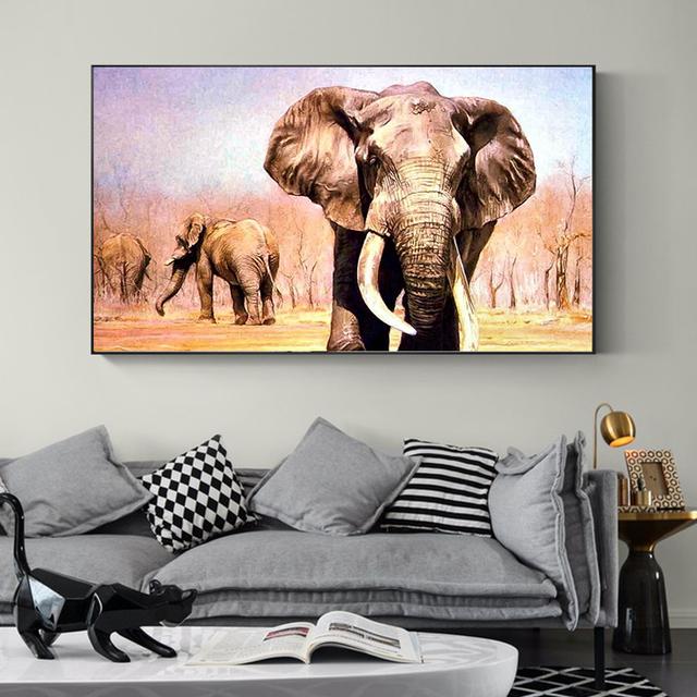 African Elephant Painting Landscape Animal Wall Art Print Elephant Poster Wall Picture for Living Room Bedroom Home Decor