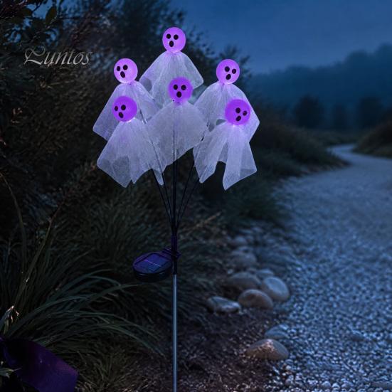 Neon Green LED Pathway Lights Halloween Swaying Ghost Outdoor Decorations, Solar Powered Stake Light, 6 LEDs Yard Signs Lights, Waterproof Garden with