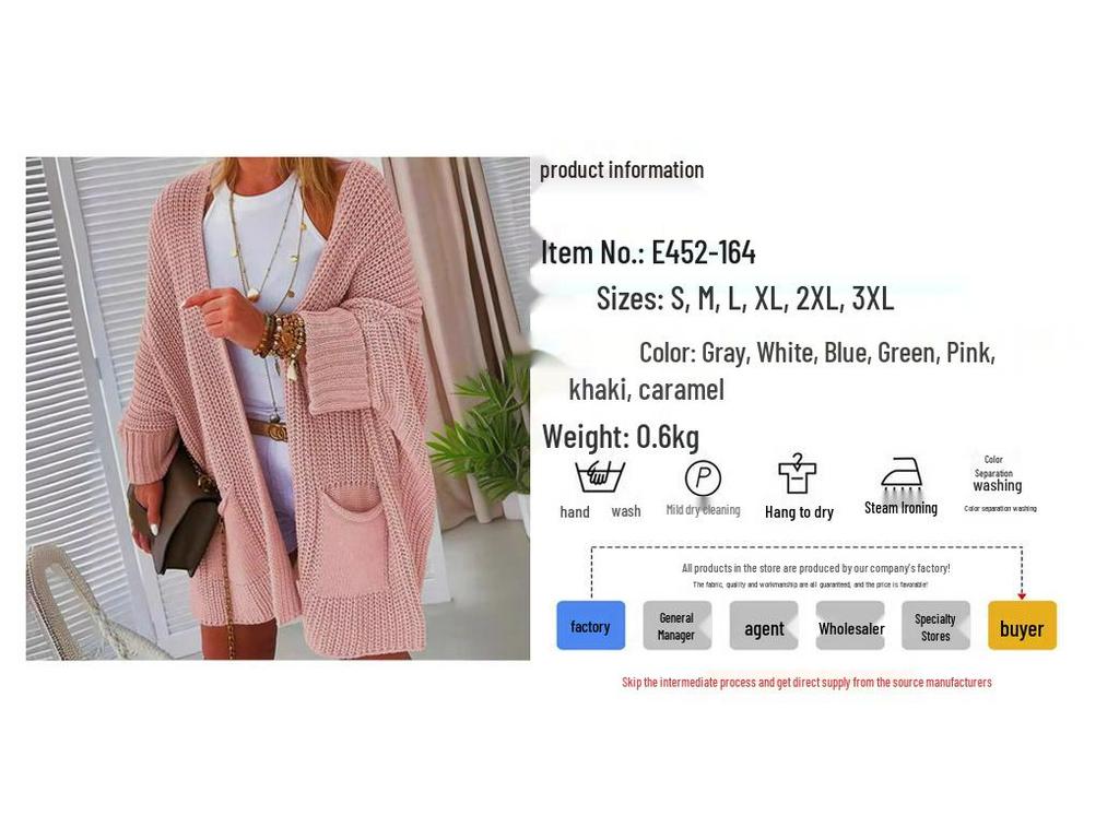 Women's Knit Pocket Cardigan Sweater - Solid Color, Loose Fit, Autumn/Winter Fashion