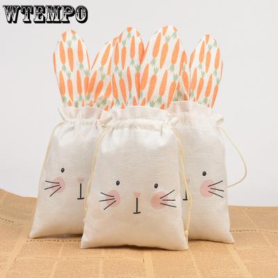 WTEMPO Ostern Süße Kaninchen Geschenktüten Frühling Sommer Party Mitgebsel Geburtstagsdekorationen Wiederverwendbare Goodie-Aufbewahrungstaschen Kaninchen Kordelzug Leckerli-Taschen