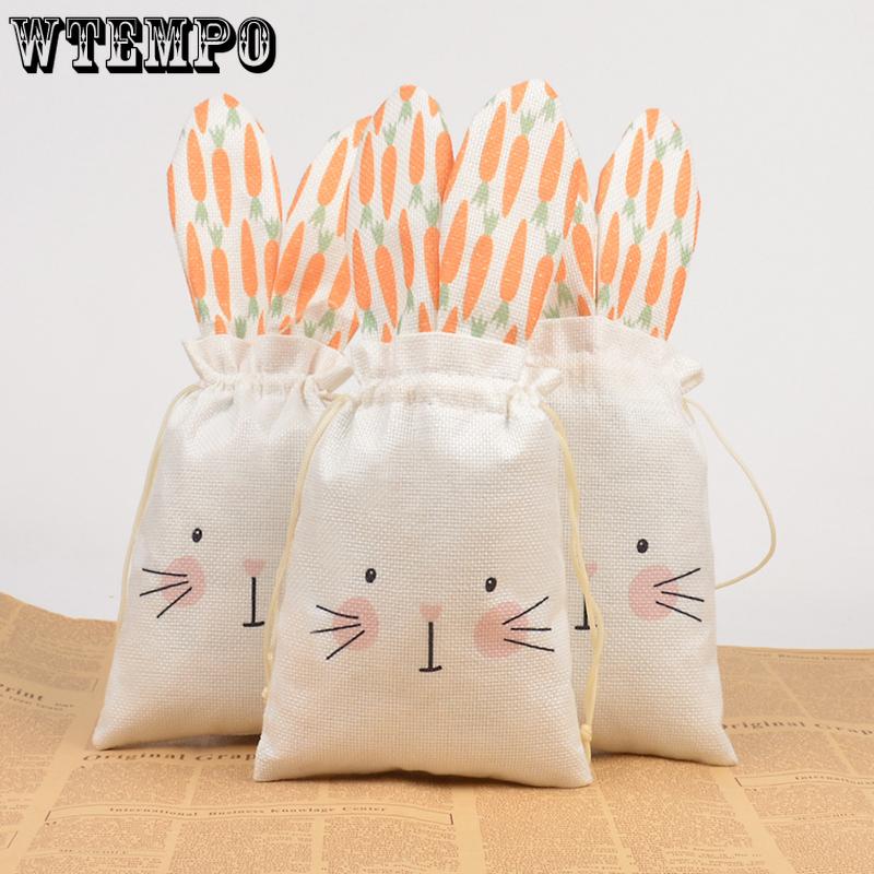 WTEMPO Ostern Süße Kaninchen Geschenktüten Frühling Sommer Party Mitgebsel Geburtstagsdekorationen Wiederverwendbare Goodie-Aufbewahrungstaschen Kaninchen Kordelzug Leckerli-Taschen