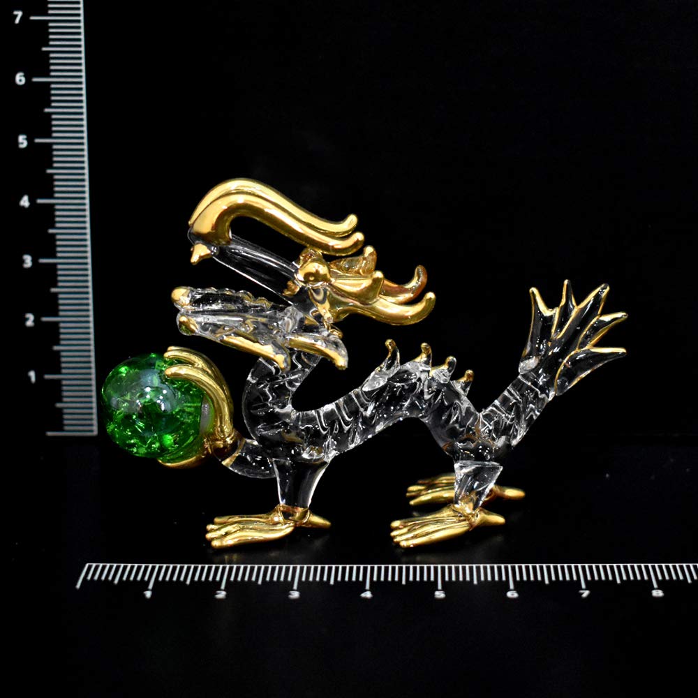 Four Cart Handmade Glass Feng Shui Good Health Dragon Statue, 2-inch X 3-Piece Set
