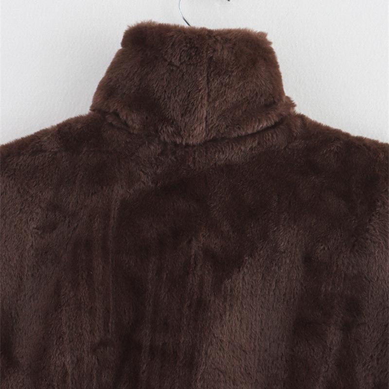 Podzimní/jarní dámský jednobarevný chlupatý top bez rukávů s polovysokým výstřihem a výstřihem 2025