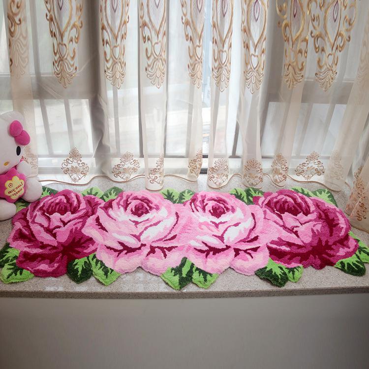 

Коврик-роза 3D с флокированным покрытием высшего качества, ковер-роза ручной работы, фиолетовый плюшевый художественный коврик для украшения дома, свадебные напольные ковры 165X60cm розовый