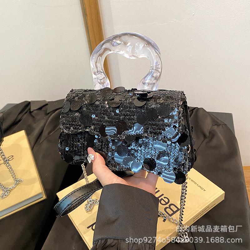 Premium Texture Dinner Casual Small Bag Women's 2025 New Popular Versatile Sequin Bag Hand Shoulder Chain Bag