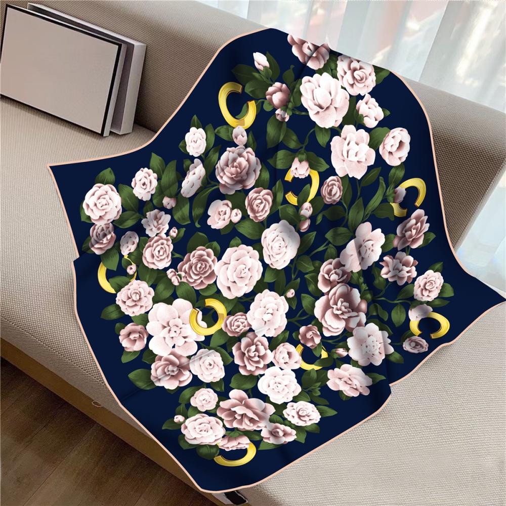 New Design Letters Flowers Printed Twill Silk Scarf Square Scarves Lady Wraps Kerchief Woman Neck Shawl Wraps Echarpes 90Cm