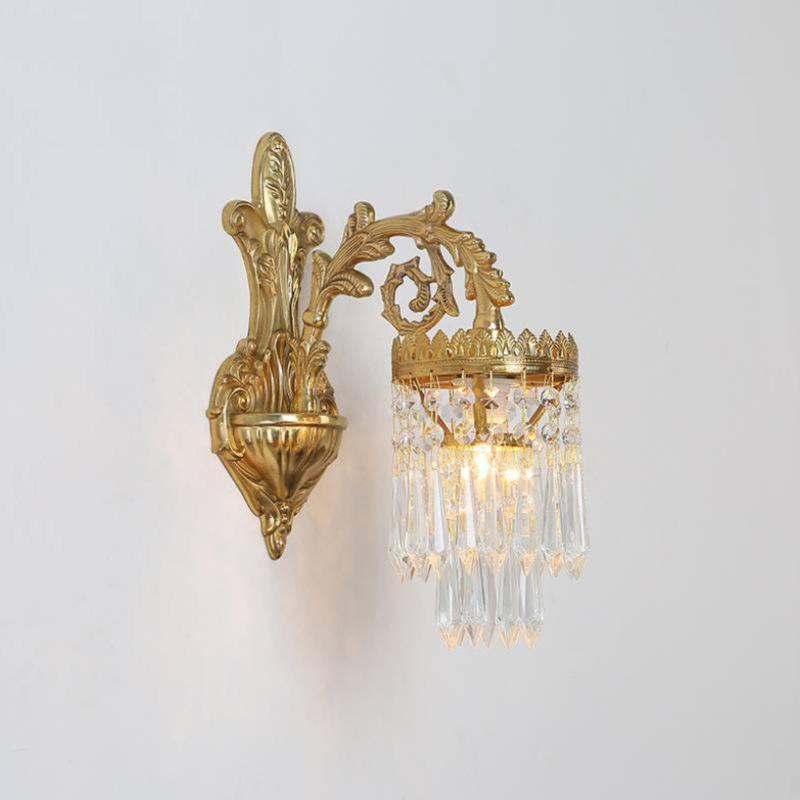 Luxury Copper Crystal Wall Lamp For Living Room Bedroom Loft Indoor Home Double Head Gold Vintage Retro Style Wall Sconce Lights