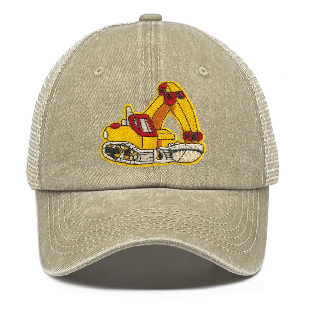 Cartoon Excavator Embroidery Mesh Cap Snapback Trucker Hat Caps For Man Washed Cotton Unisex Adjustable Mesh Cap