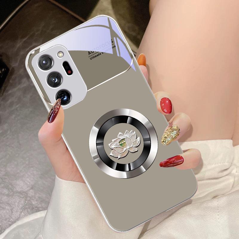 Circular Lotus Flower For Samsung Galaxy Note 8 9 10 PRO 20 Ultra A01 02 03 Core 04E 4G A10 12 13 5G Tempering Glass Phone Case