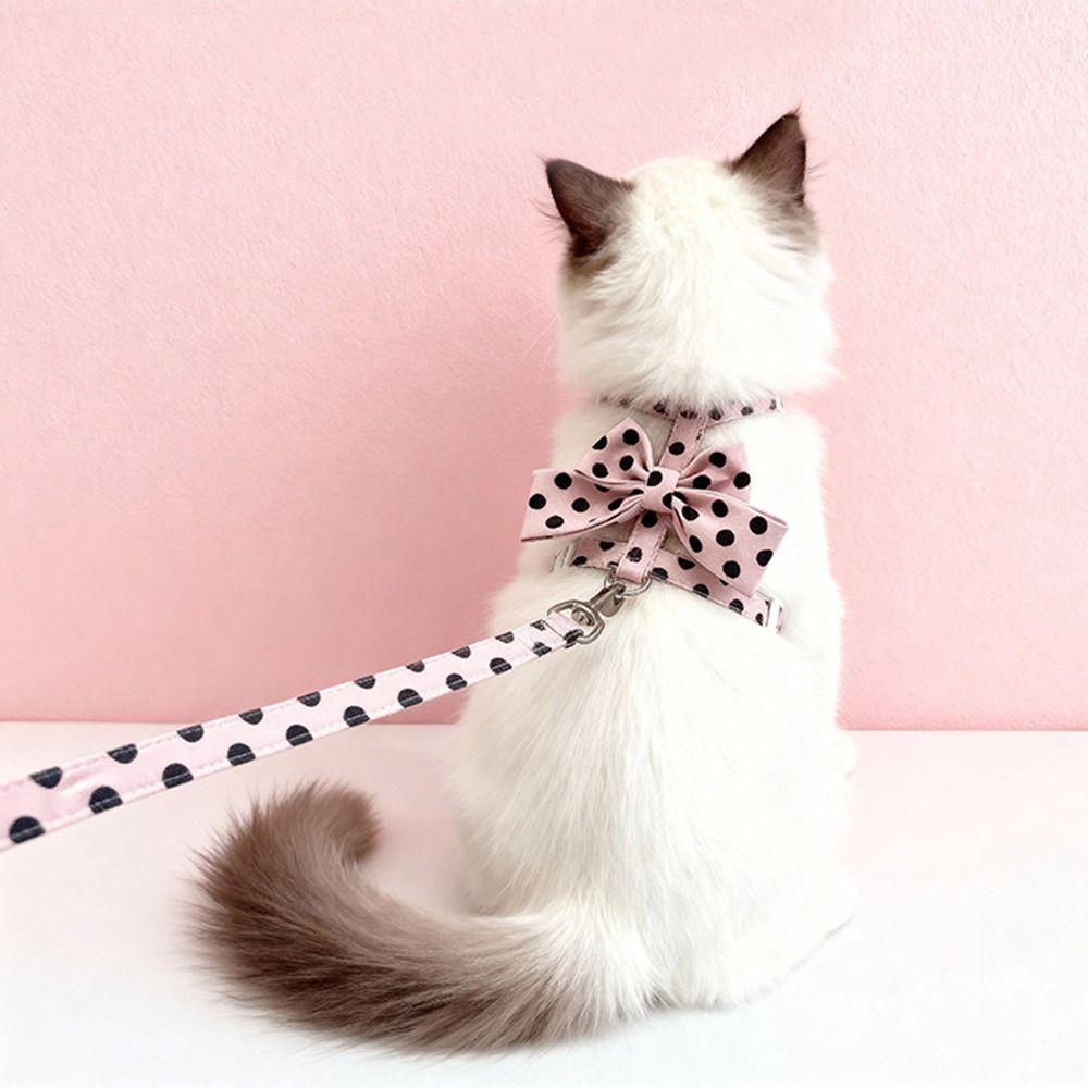 Polka Dot Pet Vest Harness Bowknot Puppy Collar Leash Cute Pet Traction Rope  Pet