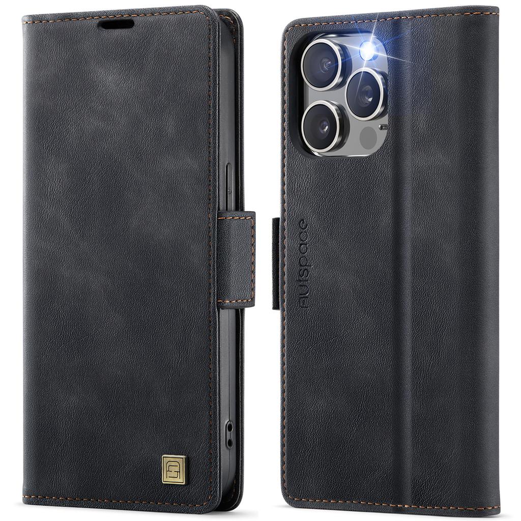 For iPhone 14 Pro Case AUTSPACE A11 RFID Blocking Retro Leather Cell Phone Wallet Cover