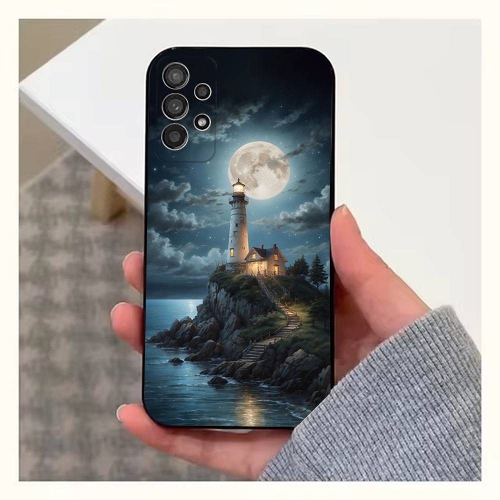 Anime Lighthouse Phone Case For Samsung S25,S24,S23,S22,S20,S21,S10,Ultra,Plus,Lite,FE,Soft Silicone Black Cover