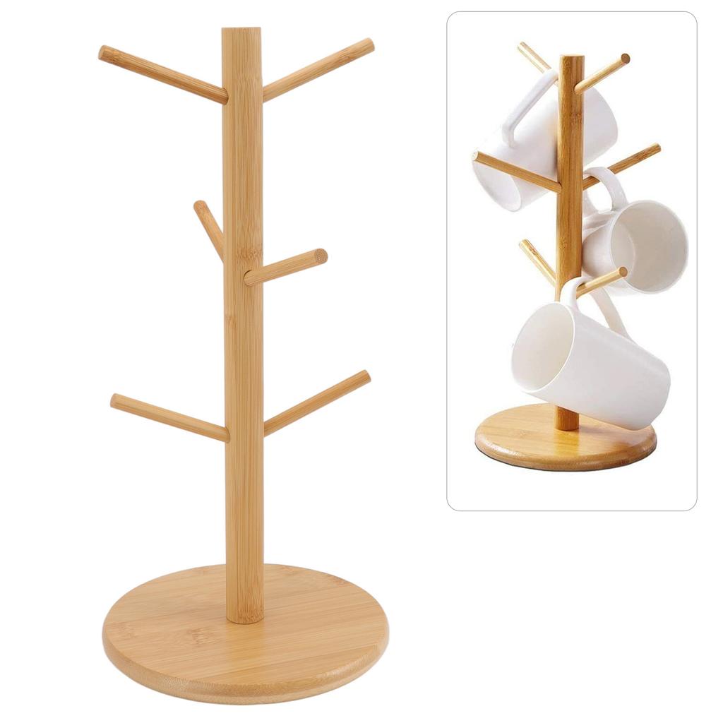 Coffee Cup Holder Space Saving Bamboo Coffee Mug Tree Rack Holder Organizer for Storage Display Drying Mugs Coffee Mug Tree Rack