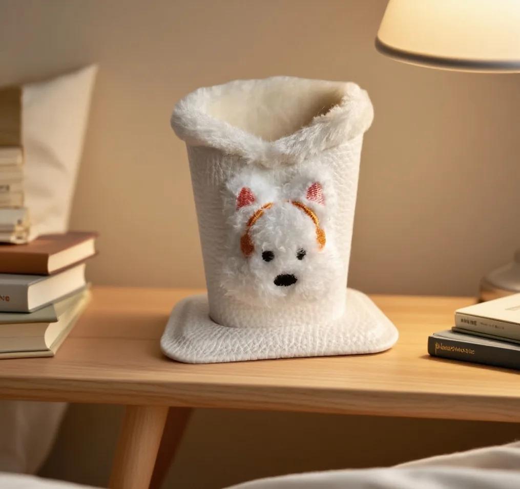 1pc Eyekan Plush Lined Glasses Case - Cute Animal Design, Faux Leather, Ideal for Desk or Bedside Table, Protects Glasses
