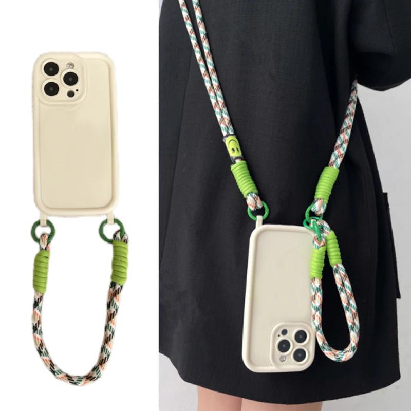 Crossbody Necklace Strap Lanyard Fall protection Phone Case For iPhone 15 16 14 12 11 13 Pro Max XR XS Soft Cover