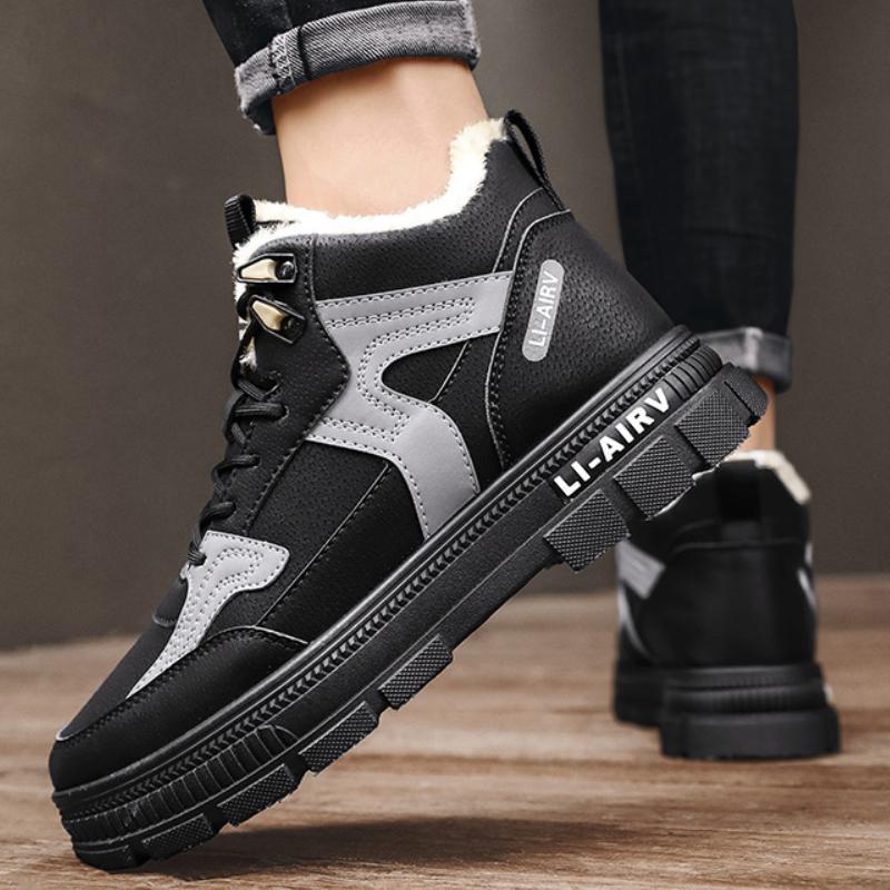 Cizme de zăpadă pentru bărbați Iarnă cu platformă Calde cu blană Glezna Scurte Modă cu șireturi Casual Cizme pentru bărbați Exterior Antiderapante Pantofi de bumbac Adidași