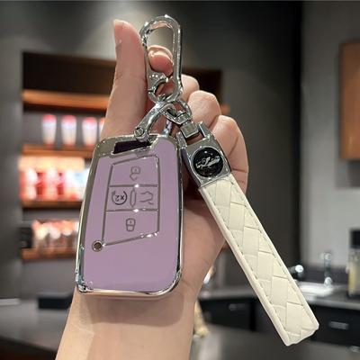 Car Key Case Cover Key Holder with Keychain for VW Volkswagen Tiguan Atlas Jetta Passat Golf Alltrack Smart Key
