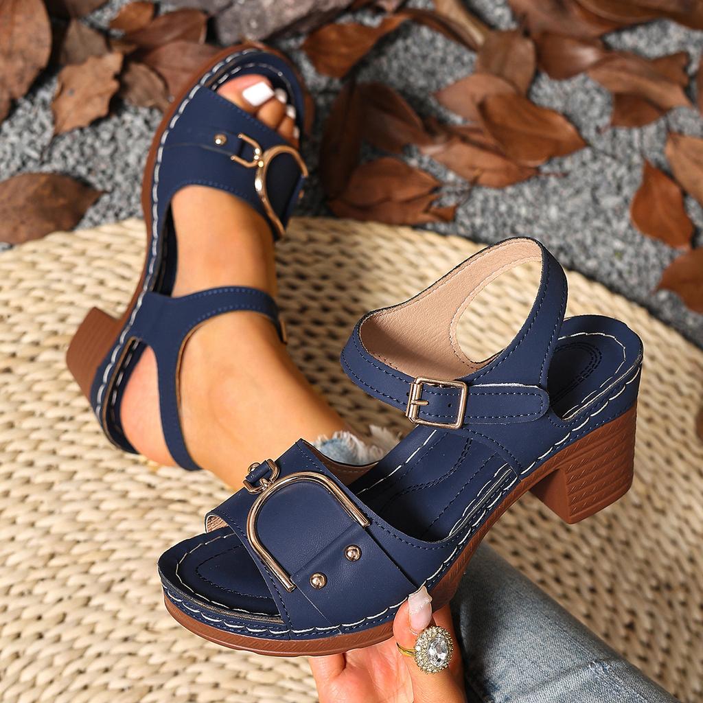 European and American Thick-heeled Sandals for Women's Outer Wear 2025 Summer New Large-size High-heeled Sandals for Women's Foreign Trade Casu