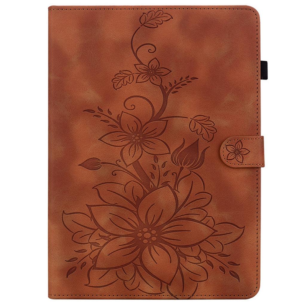 For TECNO Megapad 11 Case Lily Flower Imprint Card Slots Leather Tablet Cover
