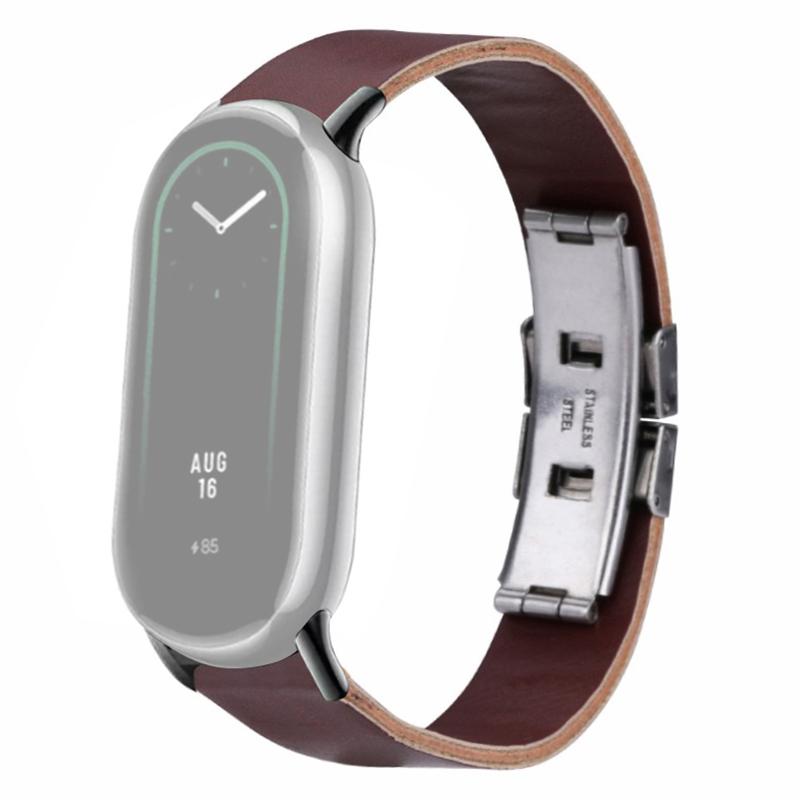 

For Xiaomi Smart Band 9 NFC/Band 9/Band 8 NFC/Band 8 Leather Watch Strap Butterfly Buckle Replacement Band Brown
