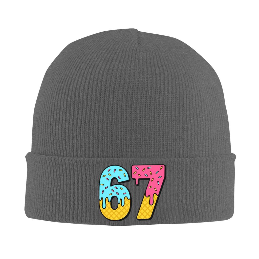 67 Meme Sechs Sieben Eiscreme Drip Mützen Beanie Mützen Frühling Grafik Strickmütze Vintage Damen Herren Unisex Hippie Warme Mütze