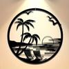 Metal Wall Art Beach Sunset Palm Tree Chair Silhouette Patio Balcony Decor