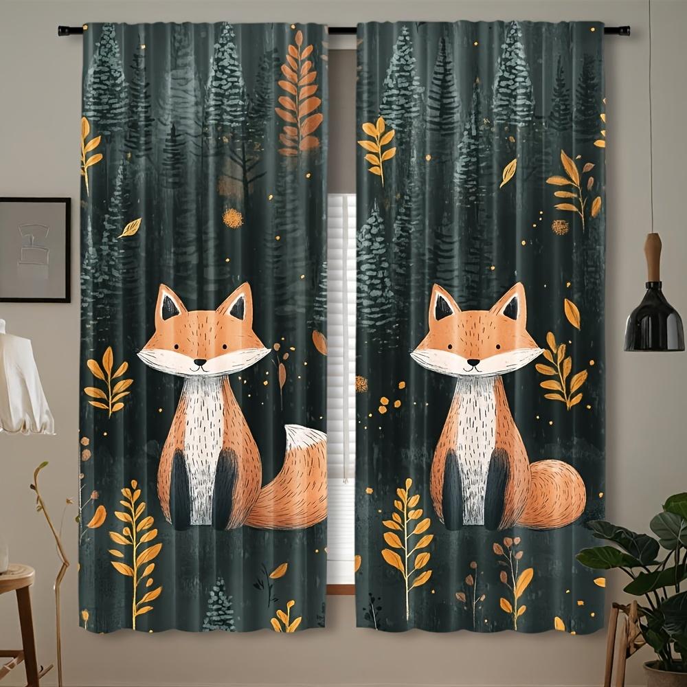 2 Stück Digitaldruck Vorhänge, Dunkler Wald Fuchs, Gotisch Geheimnisvoll