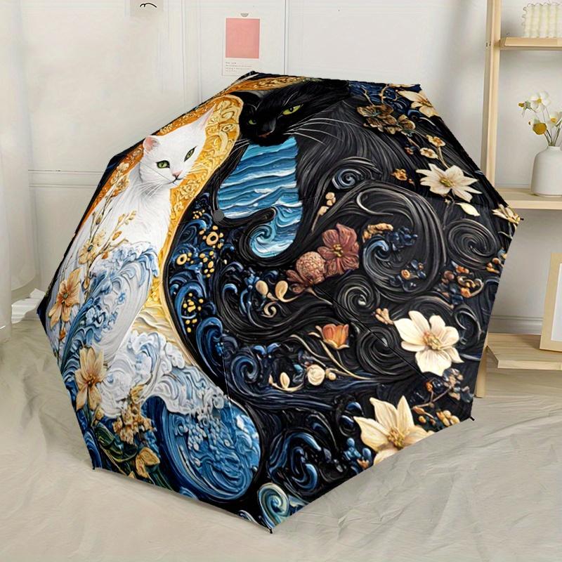 Black Cat Magic Automatic Folding Umbrella Compact Lightweight For Outdoor Adventures T38