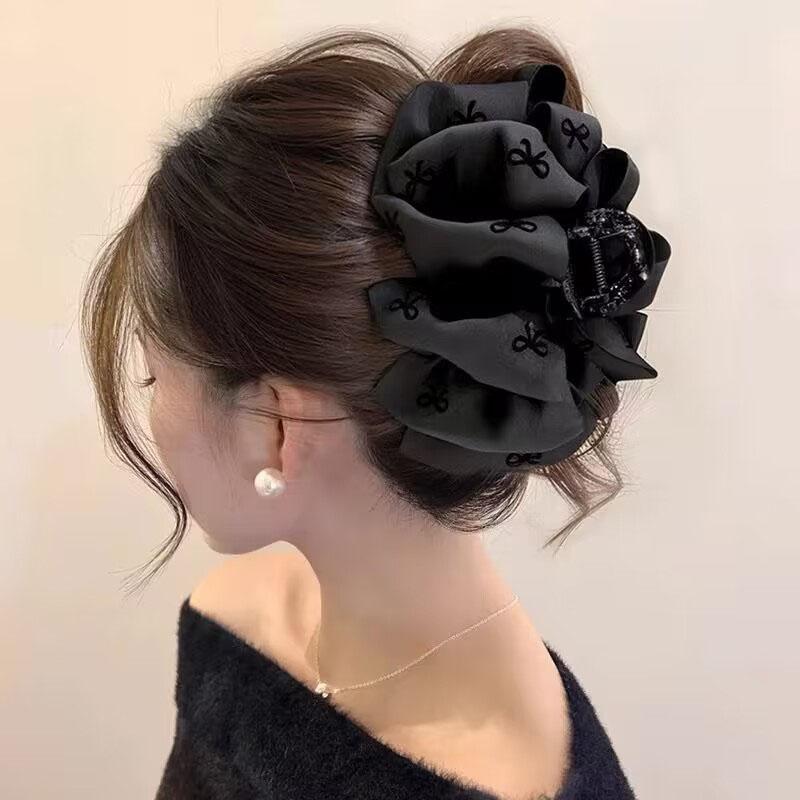New Large Chiffon Bow Hair Claw Clip Elegant Large Size Fabric Ribbon Flower Hair Clip Jaw Clamps Accessories For Women Hairpins