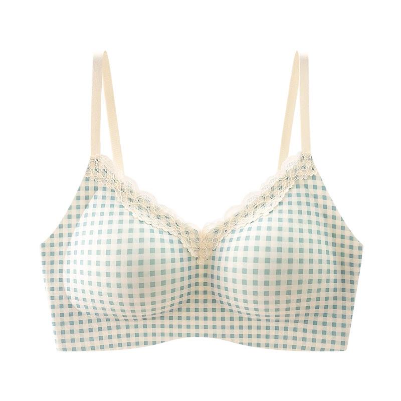 Hot Milk Skin Floral, Seamless Underwear, Women's Small Breasts Gather and Show a Round Shape, No Steel Ring, Upper Support, Jelly Strip