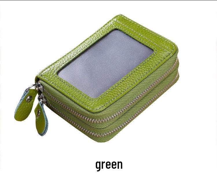 RFID Cowhide Leather Card Holder & Coin Purse with Double Zipper