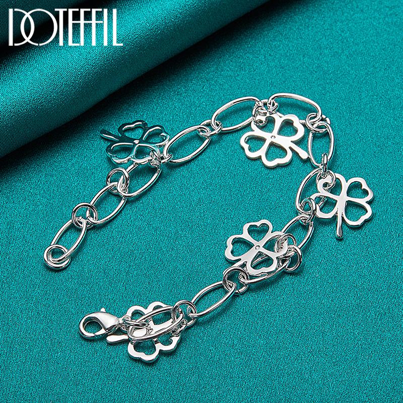 Four Leaf Grass Pendant Bracelet Party Gift Silver Fashion Jewelry