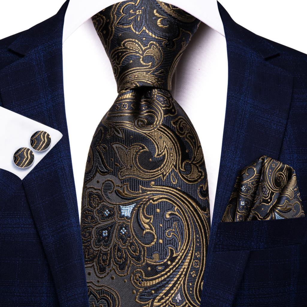 Hi-Tie Navy Blue Striped Silk Wedding Tie For Men Fashion Design Gift Men Necktie Hanky Cufflink Set Business Party Dropshiping