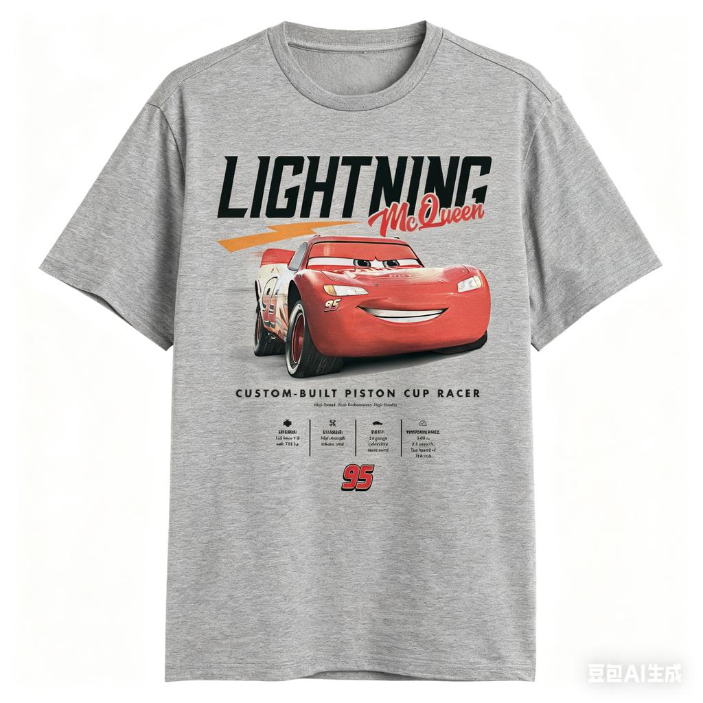 Pixar Trendy Casual Loose Fashion Short-sleeved Car Story Lightning McQueen Statistical Adult T-shirt