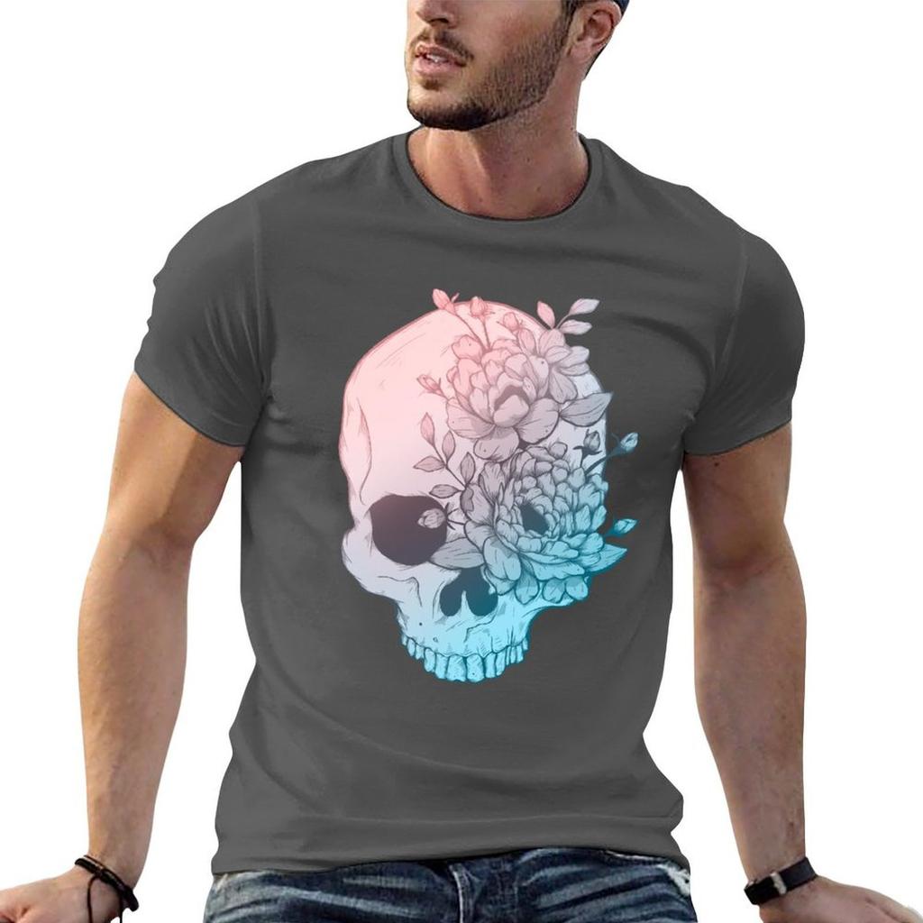Floral Skull TShirt Heavy Duty Casual Work Tee