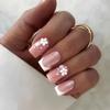 French Edge False Nails White Flowers Press on Nails New Nail Tips  Women Girls