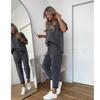 Damen Zweiteiliges Outfit Lockerer Schnitt Kurzarm-T-Shirt Jogginghose mit Kordelzug Passendes Set