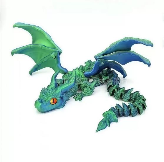 3D Printed Articulated Large Horned Flying Dragon Action Figure Ornament Toy Gift