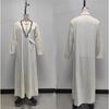 Lapel Collar Leaf Embroidery Linen Cotton Maxi Dress Pocket Loose Long Tunic Dress Solid Color Boho Casual Summer Beach Vacation Cover Up Outfit