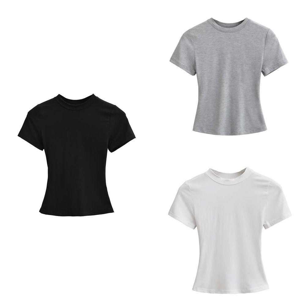 Korean Style Y2K Crop Top Women Pullover Basic Tees Shirts Fashion Short Sleeve T-shirt  Beach