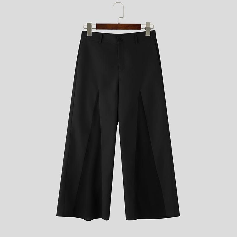 INCERUN Men High Waist Zip-up Side Mesh Patchwork Casual Flare Pants Trousers XL