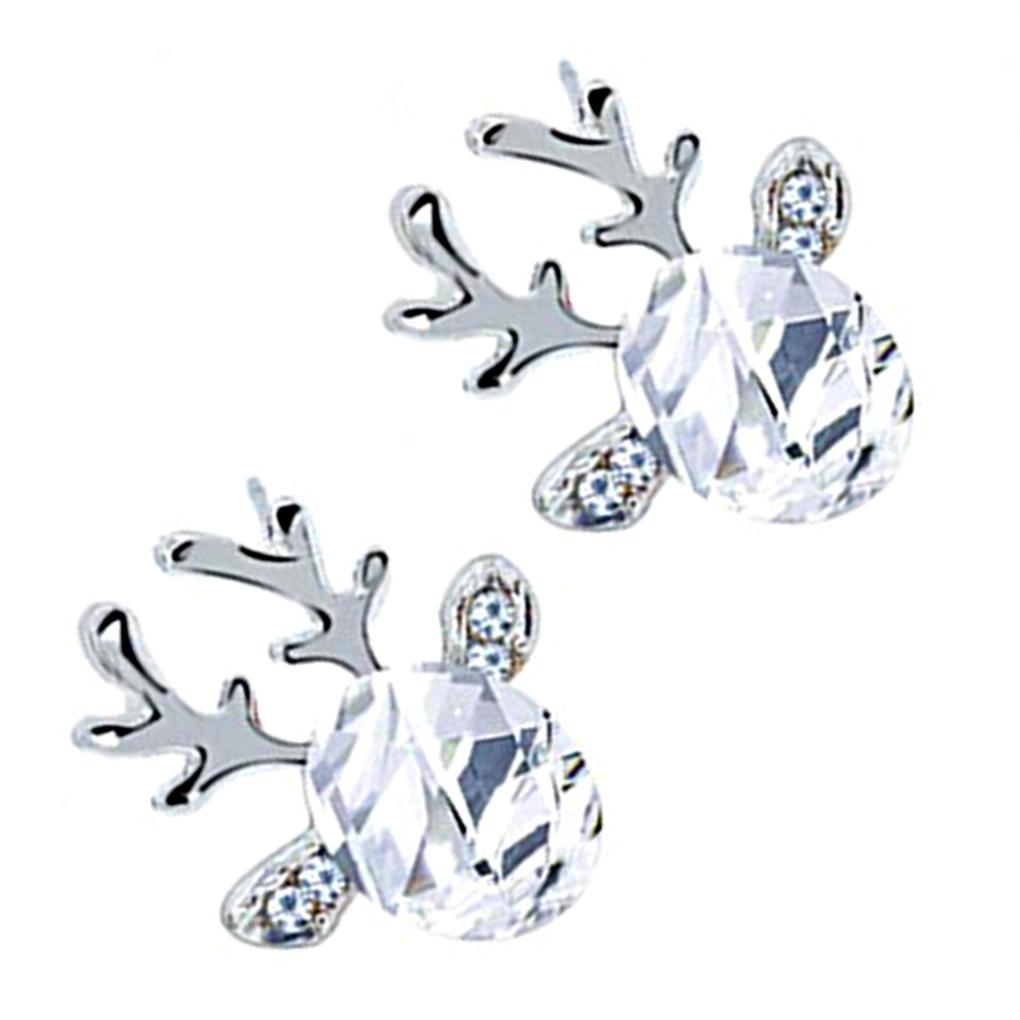 Christmas Elk Shape Earrings Women Girls Xmas Rhinestones Crystal Ear Clip 